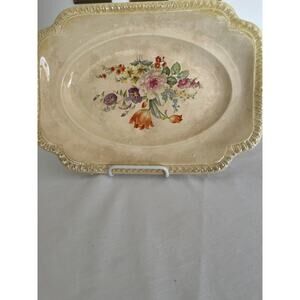 Vintage Platter Salem Heirloom Floral Rectangle Porcelain Antique Ivory 1940's